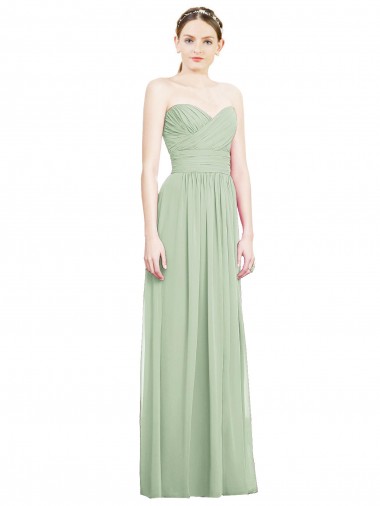 Online Crisscross Draped Full Length Strapless Chiffon Bridesmaid Dress UK