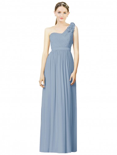 Online Flower Shoulder Draped One Shoulder Chiffon Bridesmaid Dress UK