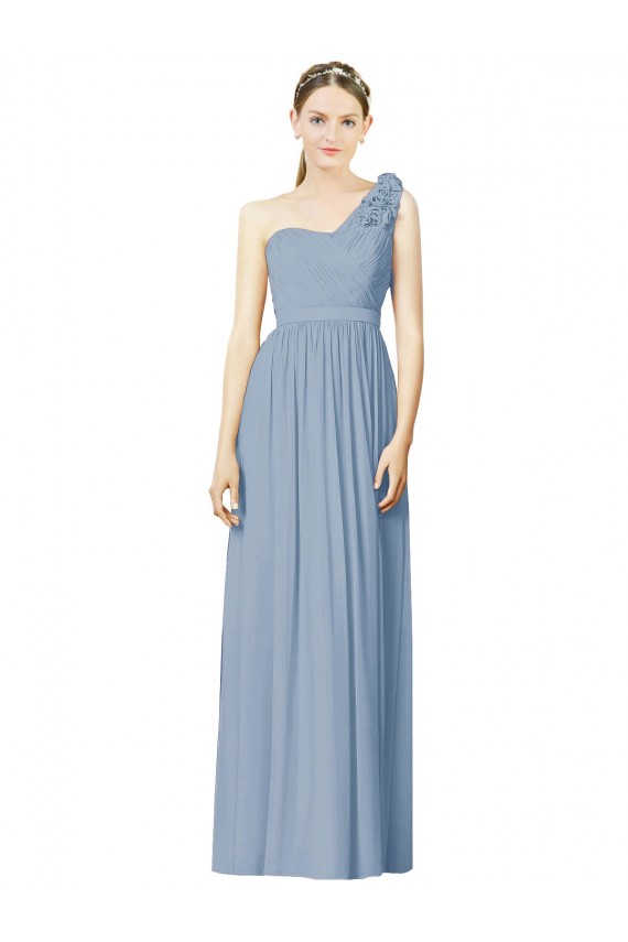 Online Flower Shoulder Draped One Shoulder Chiffon Bridesmaid Dress UK
