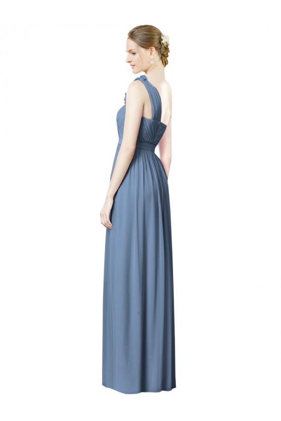 Online Flower Shoulder Draped One Shoulder Chiffon Bridesmaid Dress UK