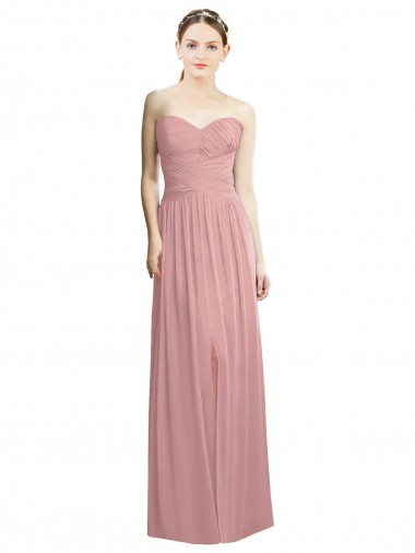 Online Crossover Draped Sweetheart Chiffon Formal Bridesmaid Dress with Front Slit UK