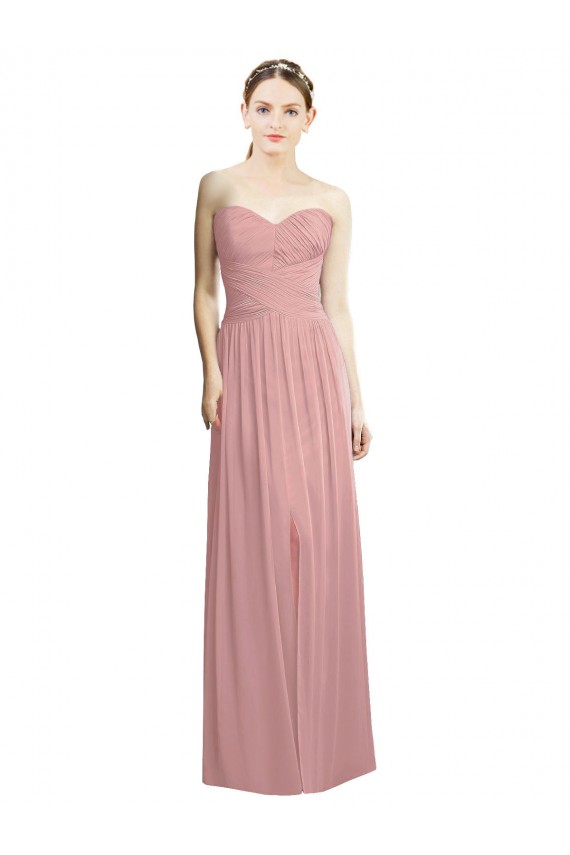 Online Crossover Draped Sweetheart Chiffon Formal Bridesmaid Dress with Front Slit UK