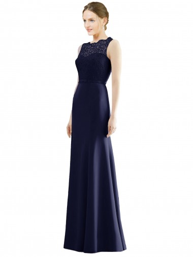 Online Lace Bodice Open Back Trumpet Chiffon Bridesmaid Dress with Bow Belt UK