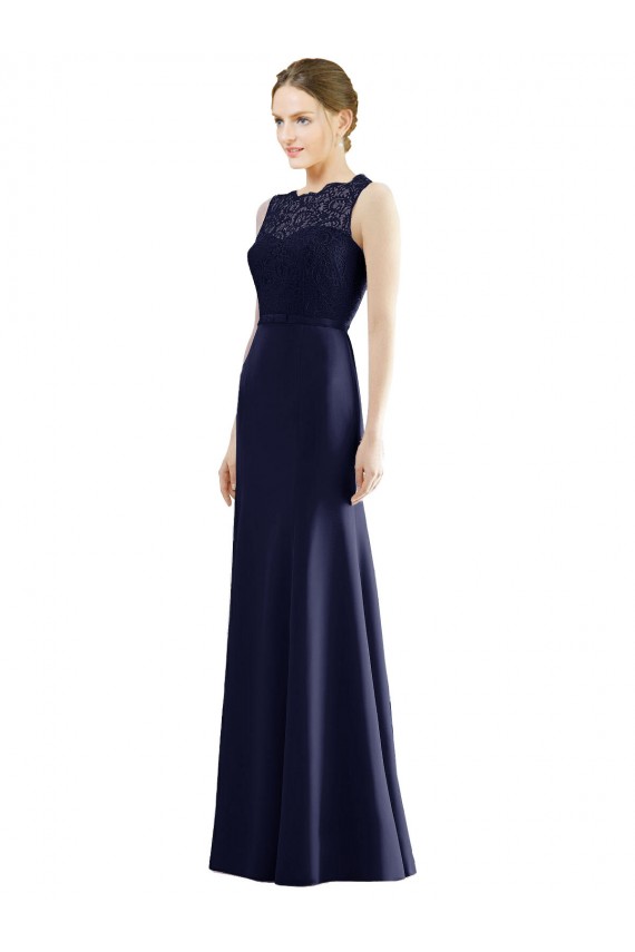 Online Lace Bodice Open Back Trumpet Chiffon Bridesmaid Dress with Bow Belt UK