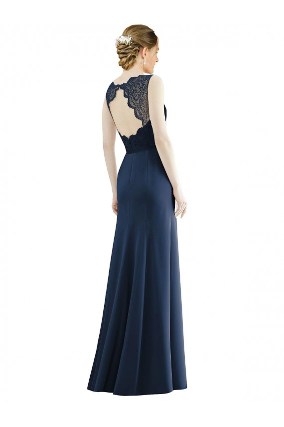 Online Lace Bodice Open Back Trumpet Chiffon Bridesmaid Dress with Bow Belt UK