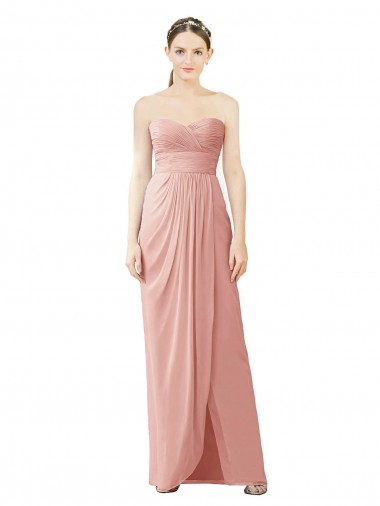 Online Strapless Sweetheart Long Chiffon Wrap Bridesmaid Dress UK
