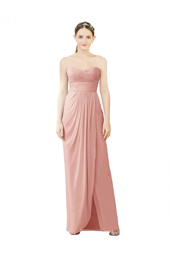 Online Strapless Sweetheart Long Chiffon Wrap Bridesmaid Dress UK