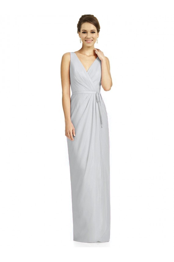 Online Draped V-Neck Cocktail Length Chiffon Bridesmaid Dress UK