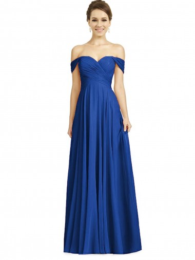 Online Off the Shoulder Draped Chiffon Maxi Bridesmaid Dress UK