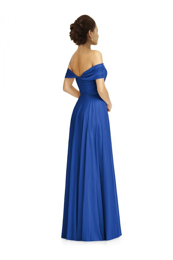 Online Off the Shoulder Draped Chiffon Maxi Bridesmaid Dress UK