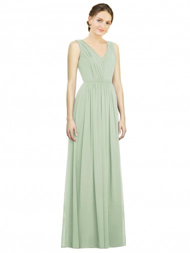 Online Natural Waist V-Neck Draped Chiffon Bridesmaid Dress UK