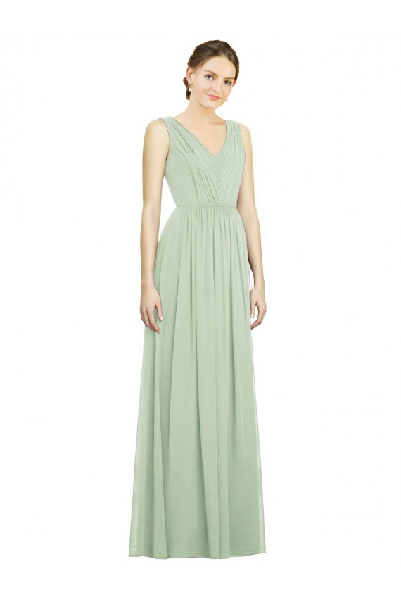 Online Natural Waist V-Neck Draped Chiffon Bridesmaid Dress UK
