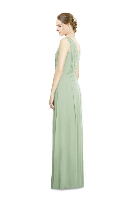 Online Natural Waist V-Neck Draped Chiffon Bridesmaid Dress UK