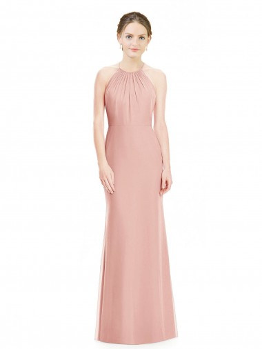 Online Halter Neck Trumpet Chiffon Bridesmaid Dress UK