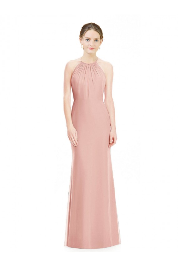 Online Halter Neck Trumpet Chiffon Bridesmaid Dress UK