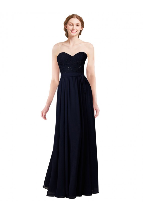 Online Strapless Chiffon Bridesmaids Dress with a Beaded Lace Sweetheart Bodice UK