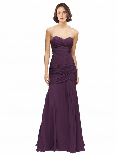 Online Full Length Chiffon Bridesmaid Dress with Sweetheart Neckline and Ruffles UK