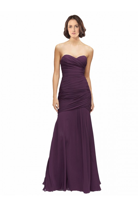 Online Full Length Chiffon Bridesmaid Dress with Sweetheart Neckline and Ruffles UK