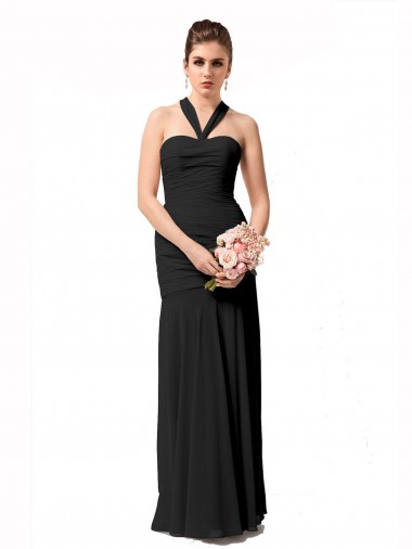 Online Long Halter Chiffon Bridesmaid Dress with Dropped Waist UK
