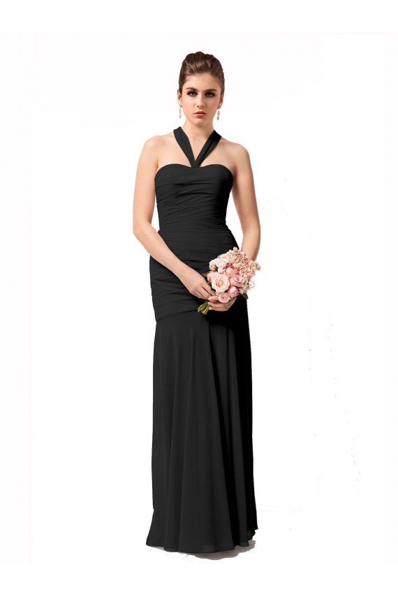 Online Long Halter Chiffon Bridesmaid Dress with Dropped Waist UK