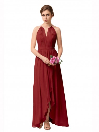 Online High Low Long Halter Keyhole Chiffon Bridesmaid Dress UK