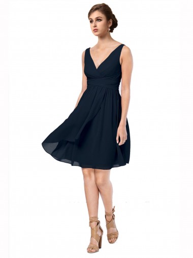 Online Short Knee Length Criss Cross Draped Chiffon Cocktail Bridesmaid Dress UK