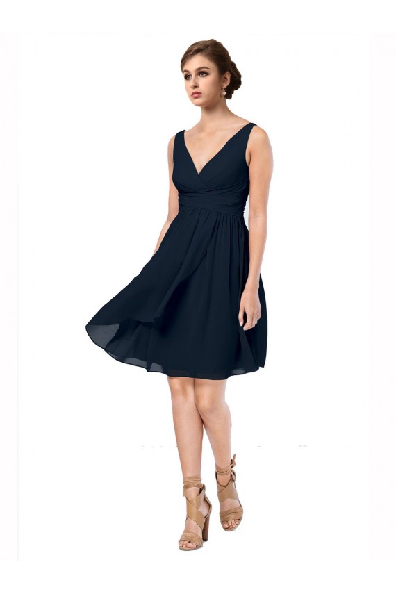 Online Short Knee Length Criss Cross Draped Chiffon Cocktail Bridesmaid Dress UK