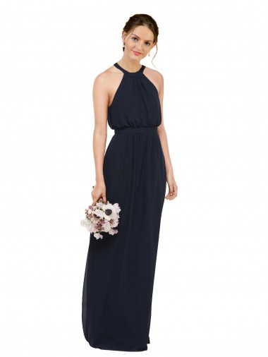 Online High Halter Neckline Chiffon Bridesmaid Dress with Slim Keyhole Back UK