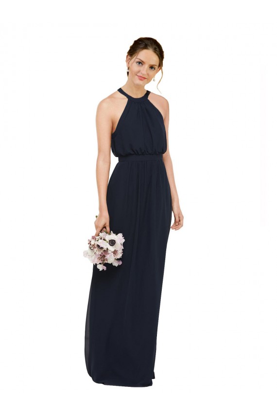 Online High Halter Neckline Chiffon Bridesmaid Dress with Slim Keyhole Back UK