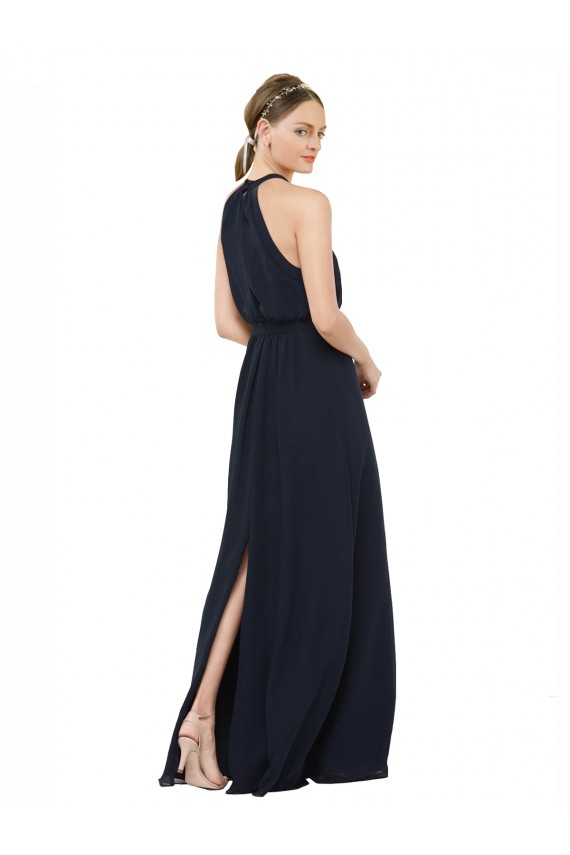 Online High Halter Neckline Chiffon Bridesmaid Dress with Slim Keyhole Back UK