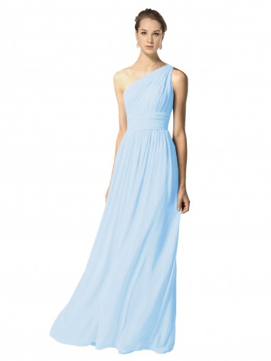 Online One Shoulder Long Chiffon Bridesmaid Dress with Shirred Bodice and Front Keyhole UK