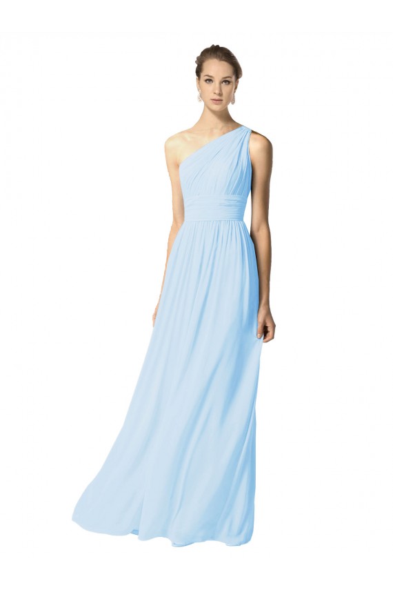 Online One Shoulder Long Chiffon Bridesmaid Dress with Shirred Bodice and Front Keyhole UK