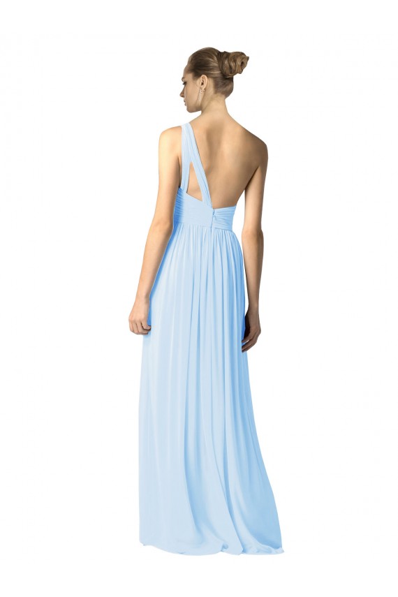 Online One Shoulder Long Chiffon Bridesmaid Dress with Shirred Bodice and Front Keyhole UK