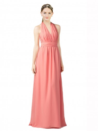 Online Shirred Bodice Full Length Long Chiffon Bridesmaid Dress UK