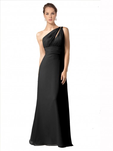 Online One Shoulder Full Length Chiffon Bridesmaid Dress with Shirred Bodice UK