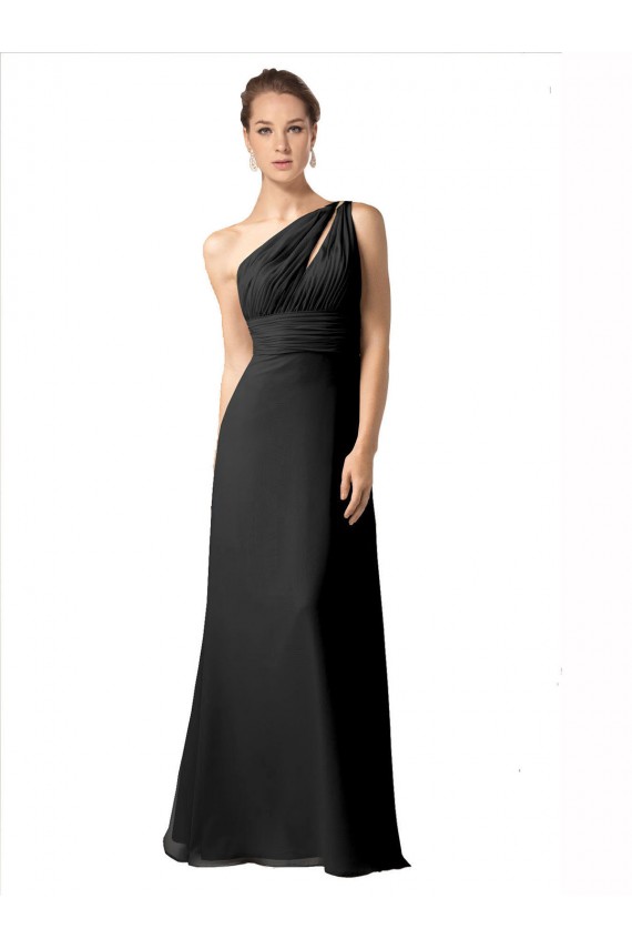 Online One Shoulder Full Length Chiffon Bridesmaid Dress with Shirred Bodice UK