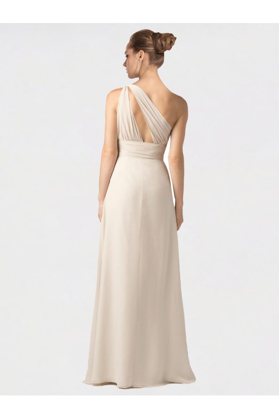 Online One Shoulder Full Length Chiffon Bridesmaid Dress with Shirred Bodice UK