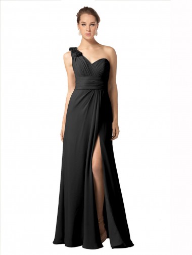 Online Sheer One Shoulder Chiffon A-Line Bridesmaid Dress with Slit UK