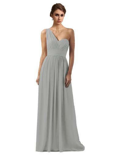 Online Ruffled One Shoulder Floor Length Long Chiffon Bridesmaid Dress UK