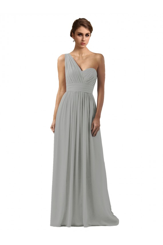 Online Ruffled One Shoulder Floor Length Long Chiffon Bridesmaid Dress UK
