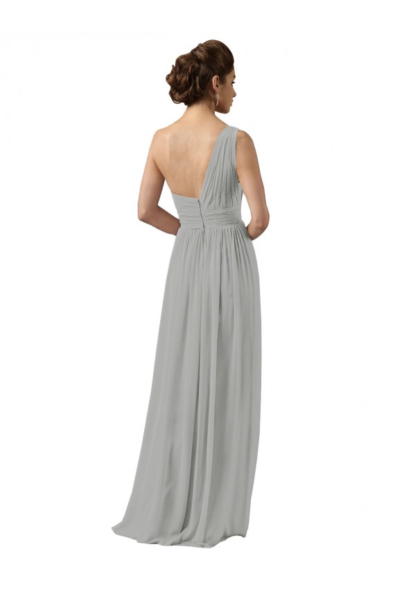 Online Ruffled One Shoulder Floor Length Long Chiffon Bridesmaid Dress UK