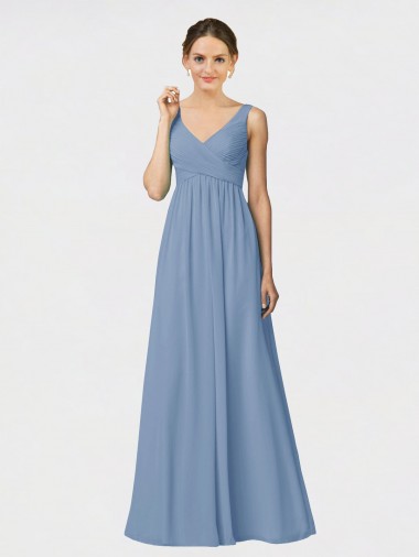 Online Long Chiffon Bridesmaid Dress with Sweetheart Neckline and Wide Straps UK