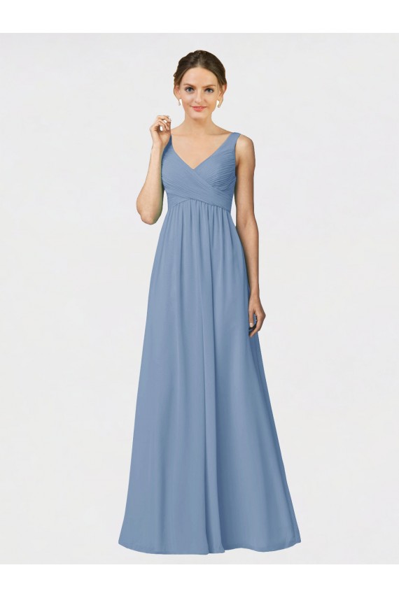 Online Long Chiffon Bridesmaid Dress with Sweetheart Neckline and Wide Straps UK