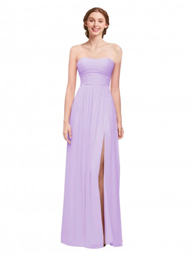 Online Strapless Mermaid Chiffon Bridesmaid Dress WITH High Side Slit and Ruffles UK