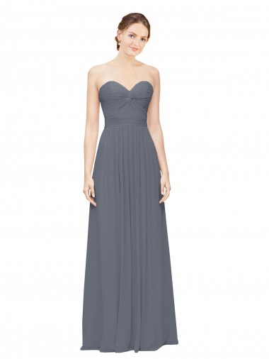 Online Twisted Waist Pleats Sweetheart Long Chiffon Bridesmaid Dress UK