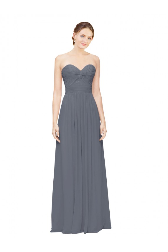 Online Twisted Waist Pleats Sweetheart Long Chiffon Bridesmaid Dress UK