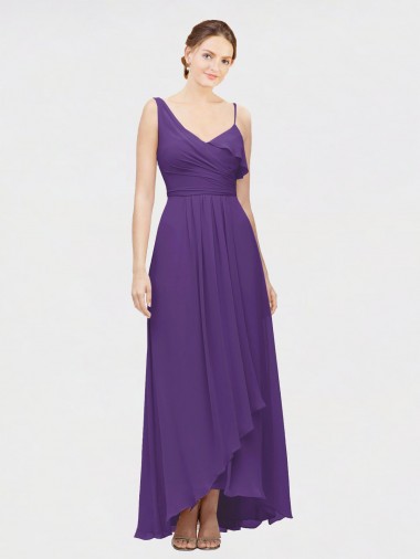 Online One Shoulder High Low Chiffon Bridesmaid Dress with Wrap Waist UK