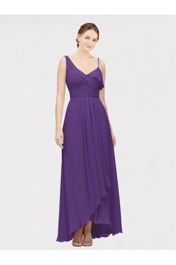 Online One Shoulder High Low Chiffon Bridesmaid Dress with Wrap Waist UK