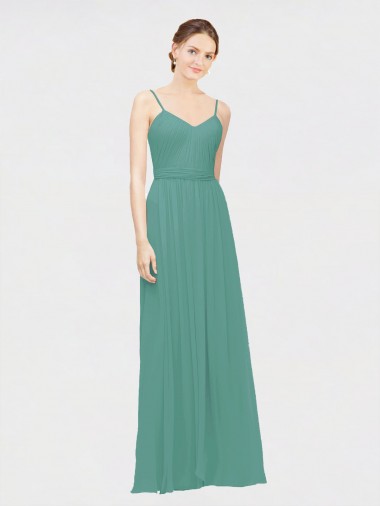 Online Rouched V-Neckline and Spaghetti Straps Long Chiffon Bridesmaid Dress UK