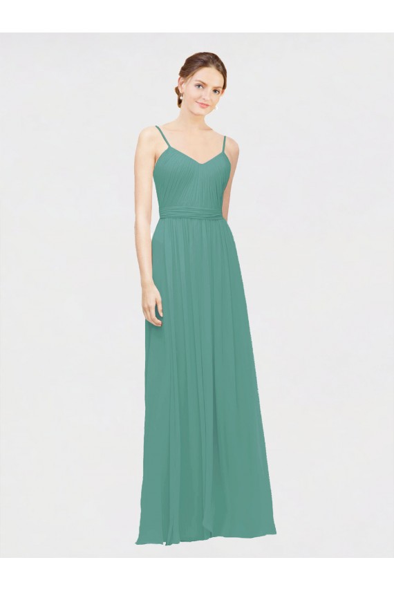 Online Rouched V-Neckline and Spaghetti Straps Long Chiffon Bridesmaid Dress UK